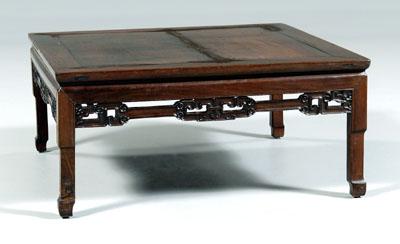 Appraisal: Chinese hardwood low table mortise and tenon construction inset top