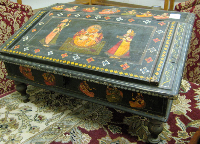 Appraisal: NORTH INDIAN PAINTED WOOD WRITING DESK Rajasthan th century elements