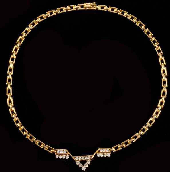 Appraisal: Diamond and Gold Necklacean KT yellow gold modernistic and geometric