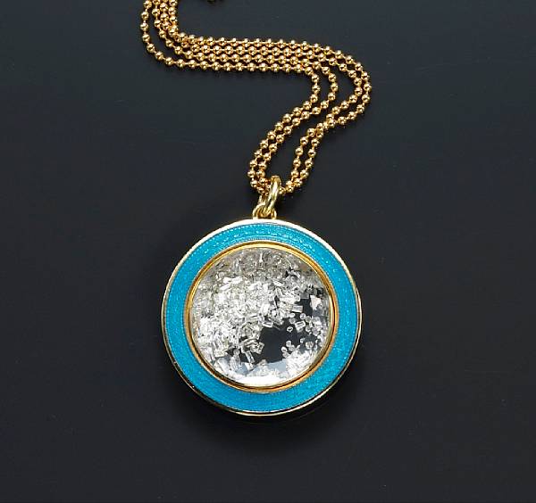 Appraisal: A diamond enamel and paste circle pendant with chain Renee