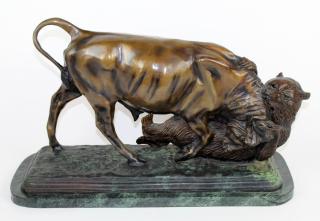 Appraisal: I Bonheur bronze sculpture of bull and bear A patinated