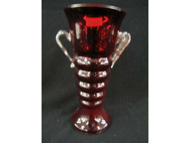 Appraisal: Czechoslovakian Ruby Glass Vase ribbed decor