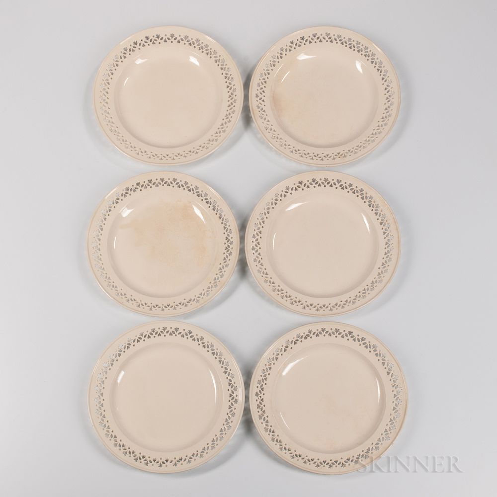 Appraisal: Six Staffordshire Reticulated Creamware Plates Six Staffordshire Reticulated Creamware Plates