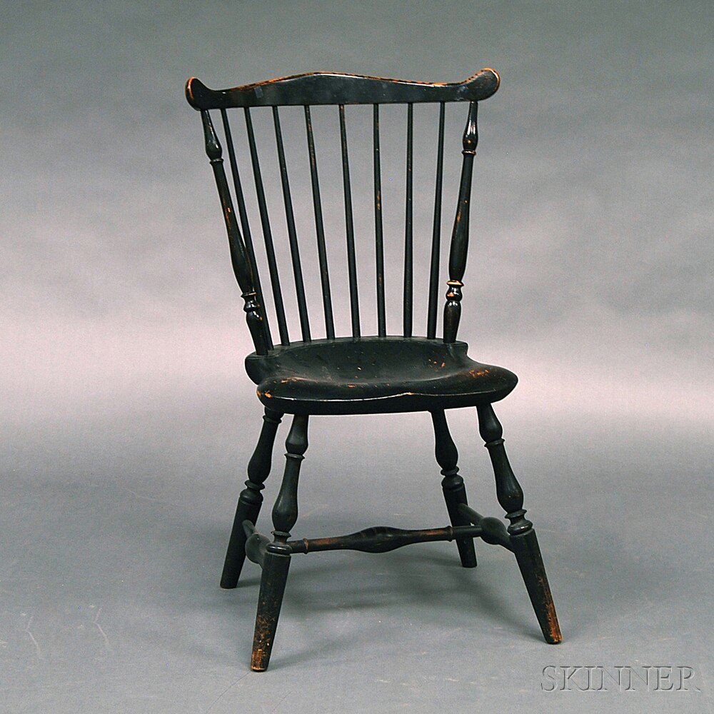 Appraisal: Black-painted Fan-back Windsor Side Chair New England late th century