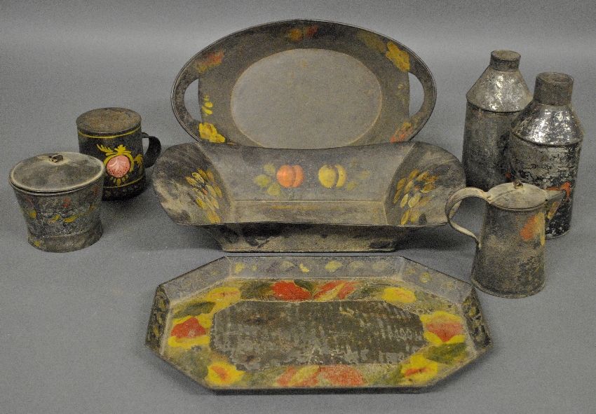 Appraisal: - Eight pieces of th c tin Toleware to incl