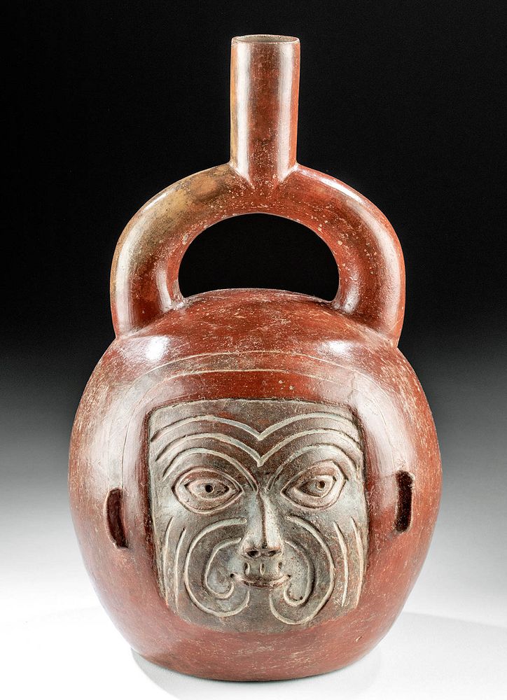 Appraisal: Chavin Redware Portrait Stirrup Vessel - Elder Pre-Columbian Peru Santa