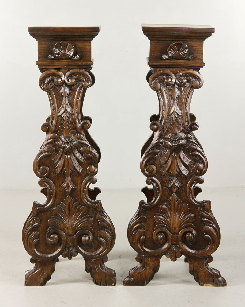 Appraisal: - Pr th C Italian Walnut Pedestals Pair of th