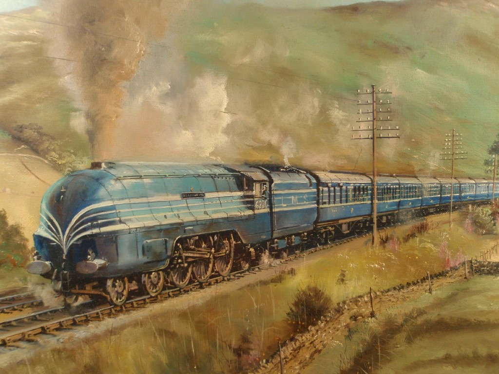 Appraisal: P Bradshaw The Coronation LMS Locomotive in countryside oil on