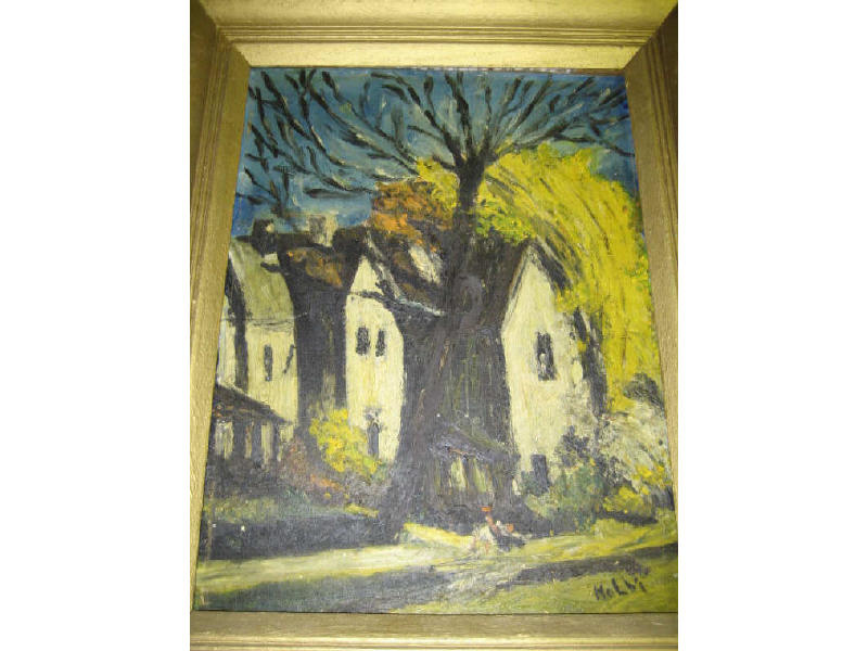 Appraisal: MILTON HOLM AMERICAN - Autumn street scene oil on board