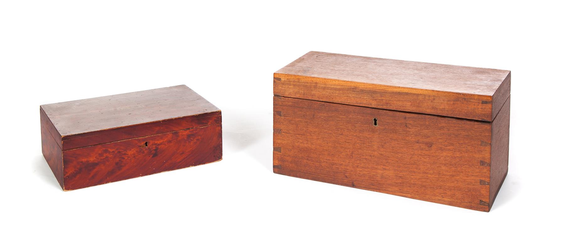 Appraisal: TWO AMERICAN DOCUMENT BOXES Mid th century Birch with original