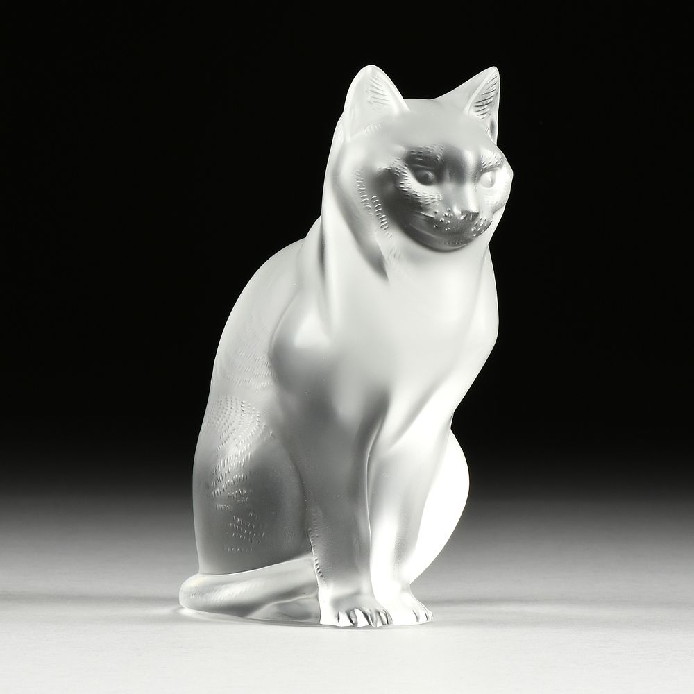 Appraisal: A LALIQUE FROSTED CRYSTAL SEATED CAT FIGURE SIGNED LATE TH