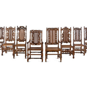 Appraisal: An Assembled Set of Eight English Baroque Walnut Cane-Upholstered Dining