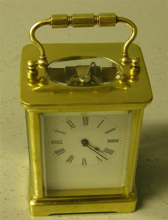 Appraisal: Twentieth century brass and and glass carriage clock with barrel