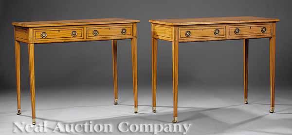 Appraisal: A Pair of Edwardian-Style Satinwood Side Tables in the Adam