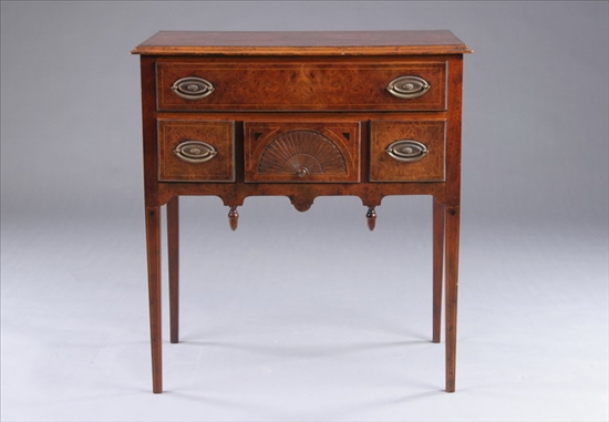 Appraisal: GEORGE III STYLE BURL WALNUT DRESSING TABLE th century Astragal