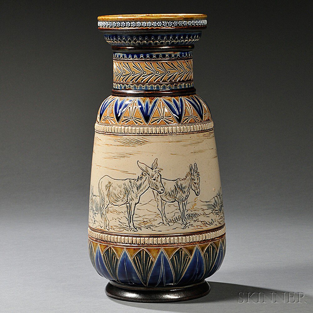 Appraisal: Doulton Lambeth Hannah Barlow Decorated Stoneware Vase England incised central