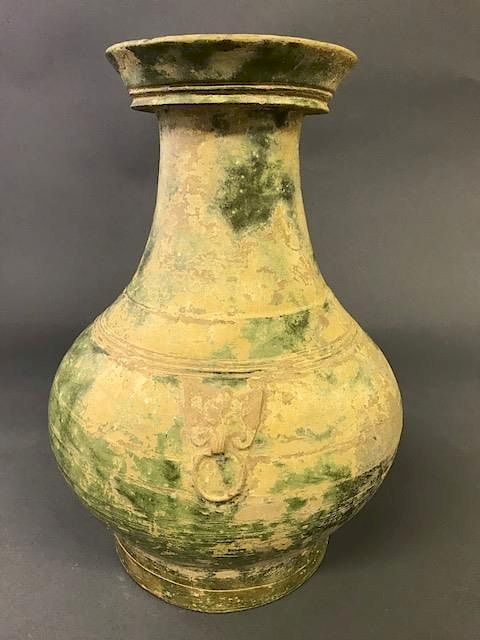 Appraisal: Chinese Han Dynasty Green Glazed Pottery Vase Chinese green glazed