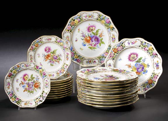 Appraisal: Twenty-Three-Piece Partial Set of Potschappel Porcelain Dinnerware for Twelve Persons