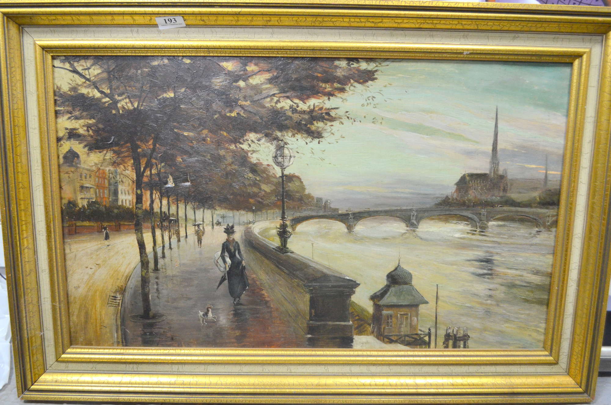 Appraisal: Late Victorian oil on canvas depicting scene in Paris along