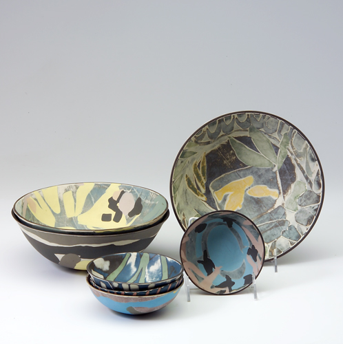 Appraisal: Seven inlayed porcelain bowls by Susan Nameth three large bowls