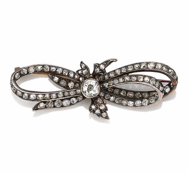 Appraisal: A Victorian diamond bow brooch estimated total diamond weight carats