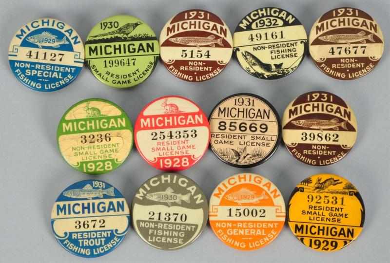 Appraisal: Lot of Michigan Hunting Fishing License Pins Description Includes small