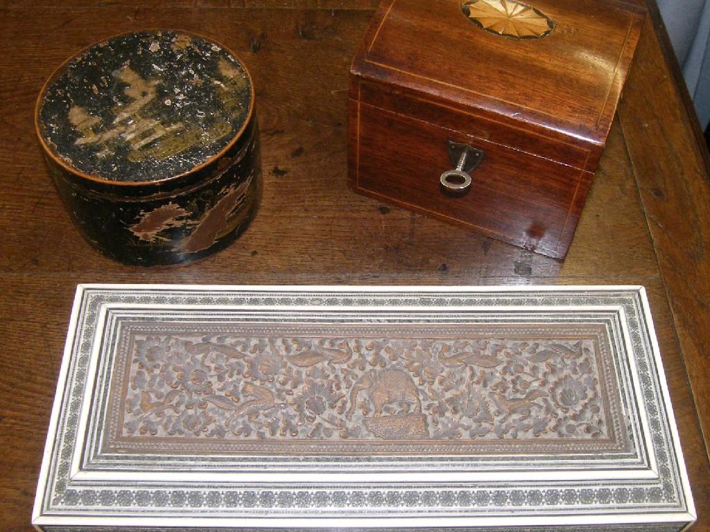 Appraisal: Small th century mahogany tea caddy the domed top inlaid