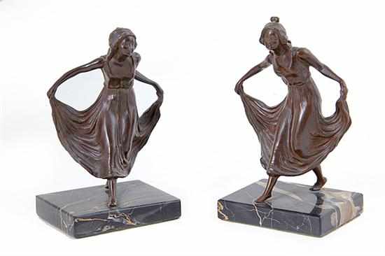 Appraisal: Pair Art Nouveau bronze figural bookends circa dancing maidens on