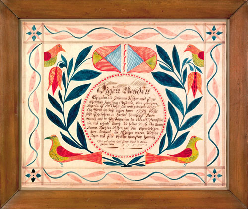 Appraisal: Berks County Pennsylvania ink and watercolor fraktur dated the central