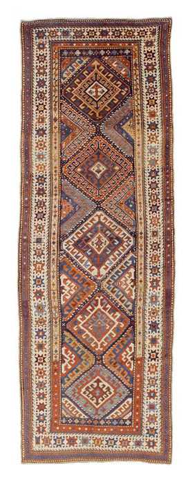 Appraisal: BORTSHALU antique Honeycomb patterned central field with hooked rhombus motifs