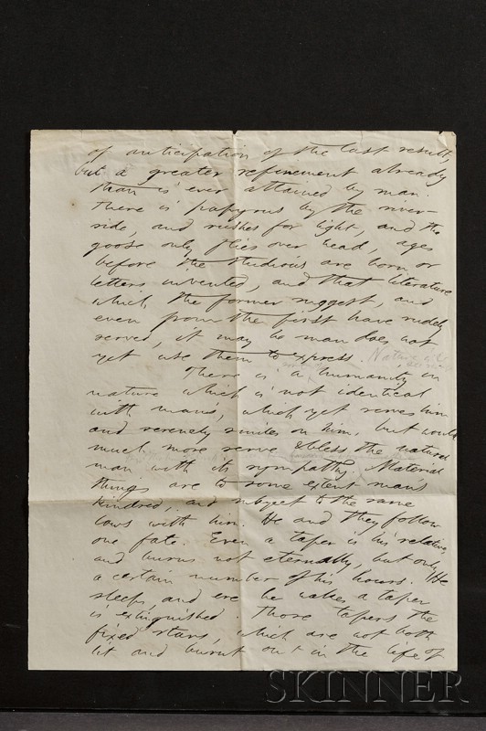 Appraisal: Thoreau Henry David - Autograph manuscript from A Week on