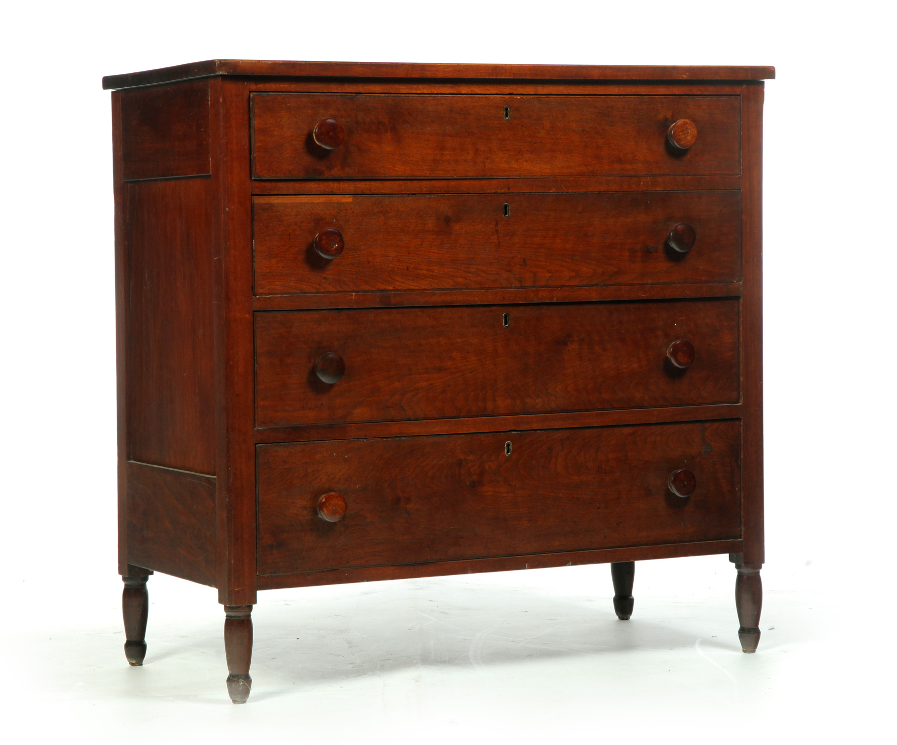 Appraisal: FOUR-DRAWER SHERATON CHEST American nd quarter- th century walnut with