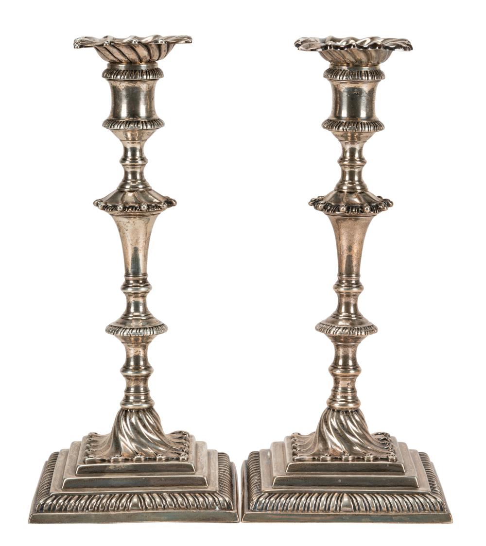 Appraisal: PAIR OF GEORGE III CAST STERLING CANDLESTICKSEbenezer Coker London with