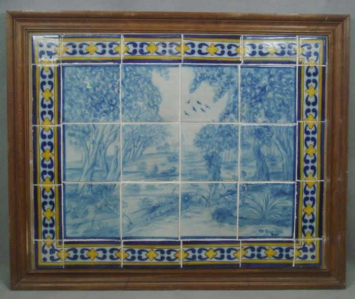 Appraisal: Hand painted pottery tile panel by with border depicting a