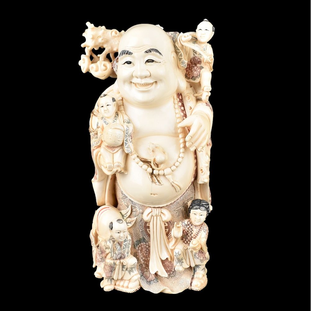 Appraisal: Large Japanese Okimono Large Japanese Carved Ivory Okimono Depicts a