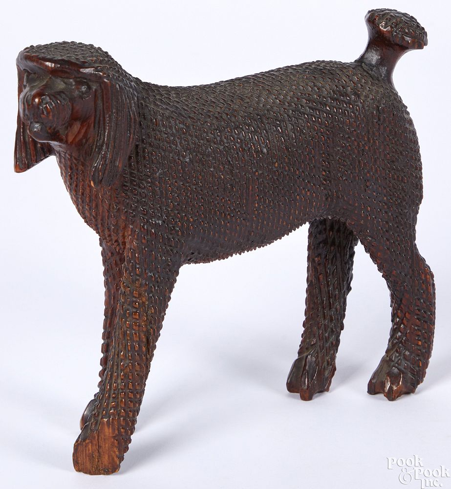 Appraisal: Carved pine dog attributed to Aaron Mountz Carved pine dog