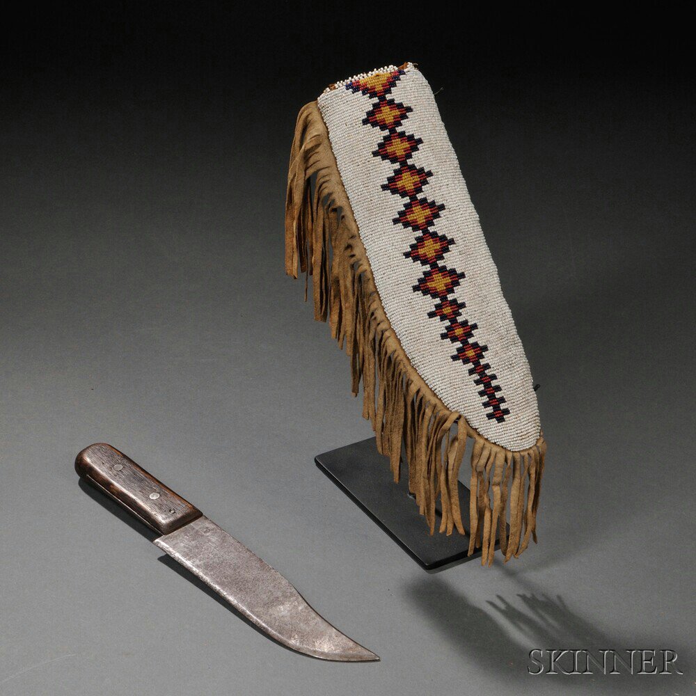 Appraisal: Plains Cree Beaded Buffalo Hide Knife Sheath c last quarter