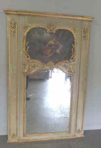 Appraisal: th Cent Paint Carved Gilt Decorated TrumeauMirror with Hand Painted