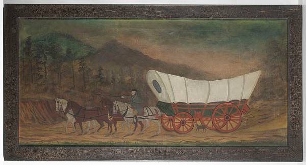 Appraisal: American School th century A Conestoga wagon on the trail