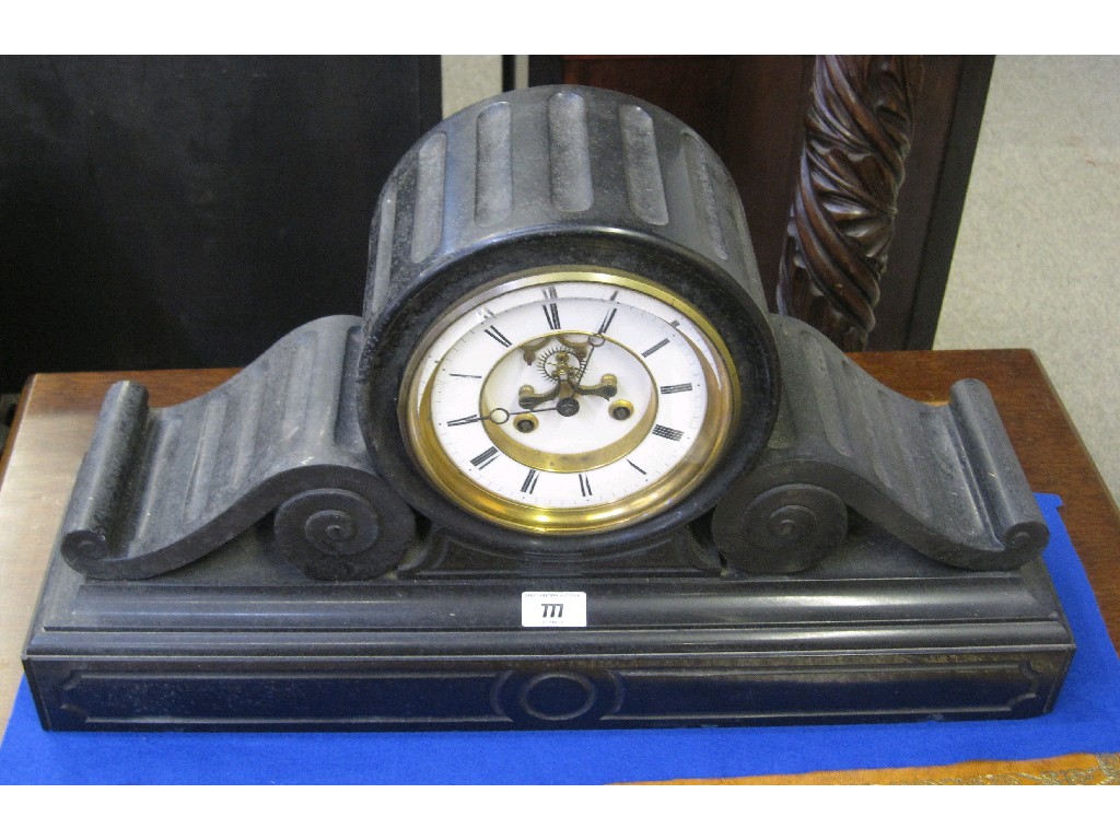 Appraisal: Large Victorian black slate mantle clock key in office