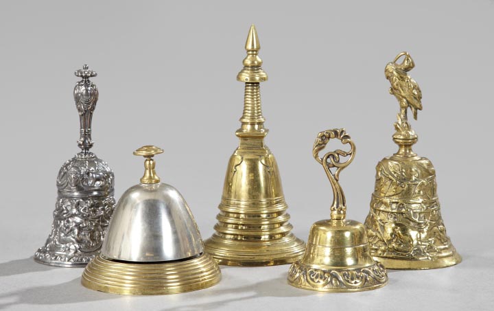 Appraisal: Five-Piece Collection of Silverplate and Brass Table Bells comprised of