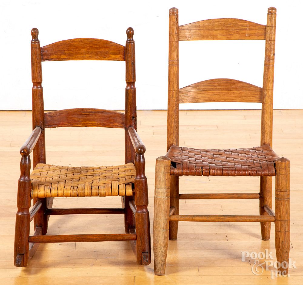 Appraisal: Two child's ladderback chairs th c Two child's ladderback chairs