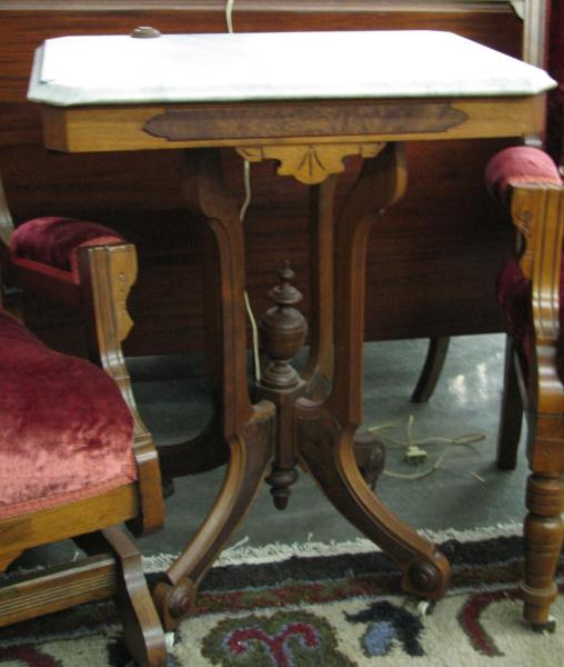 Appraisal: Eastlake Walnut Marble Top Table with white beveled edge marble