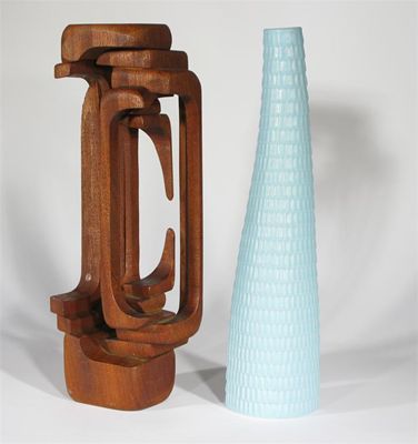 Appraisal: A Brian Willsher mahogany sculpture interlocking forms and a Gustavsberg