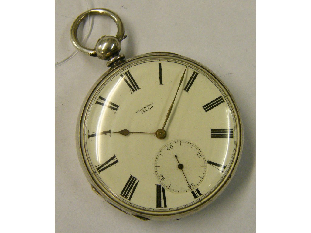 Appraisal: English lever silver pocket watch the movement signed Jules Nordman