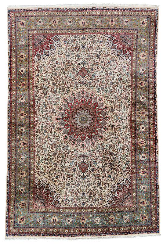 Appraisal: Tabriz carpet Persia th century white field with polygonal central