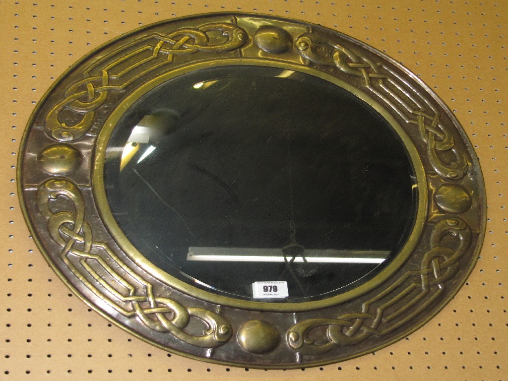 Appraisal: Arts and Crafts brass framed circular wall mirror