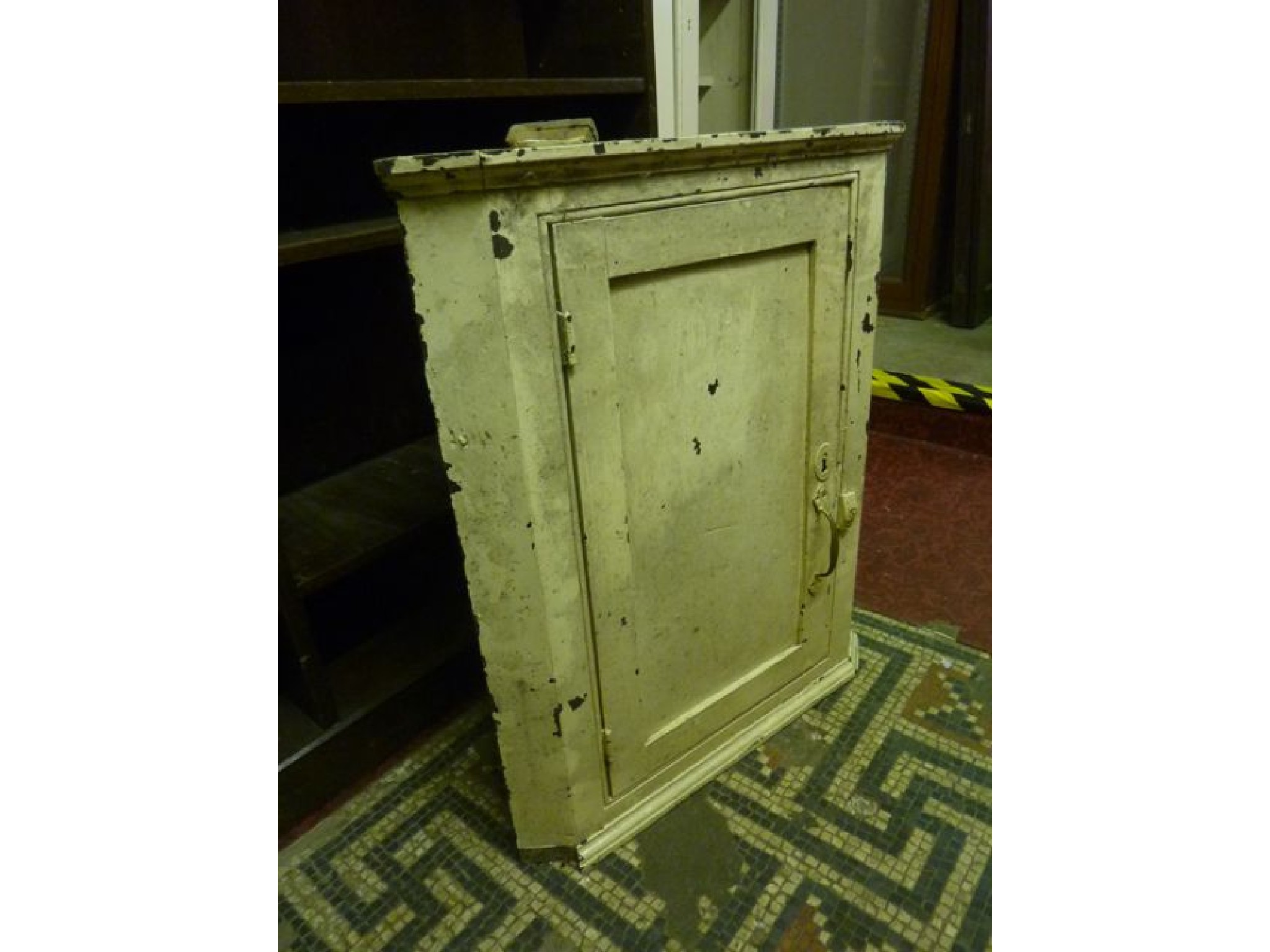 Appraisal: A th century oak hanging corner cupboard with painted finish