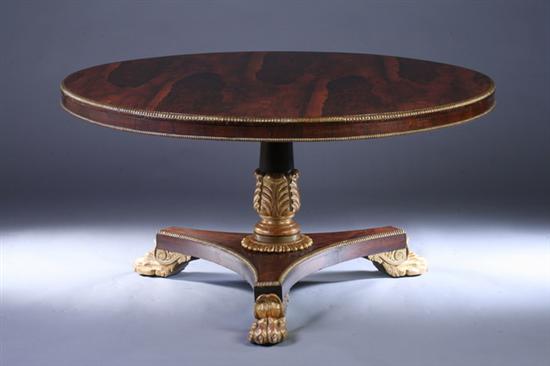 Appraisal: REGENCY STYLE ROSEWOOD TILT-TOP CENTER TABLE th century with giltwood