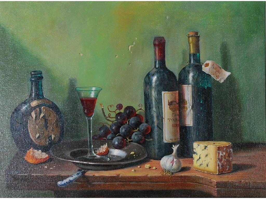 Appraisal: RAYMOND CAMPBELLOIL PAINTING ON CANVASStill life with wine bottles wine